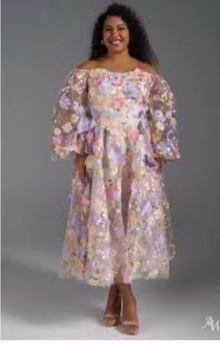 Floral 3D Appliqué Off-Shoulder Midi Dress size 18