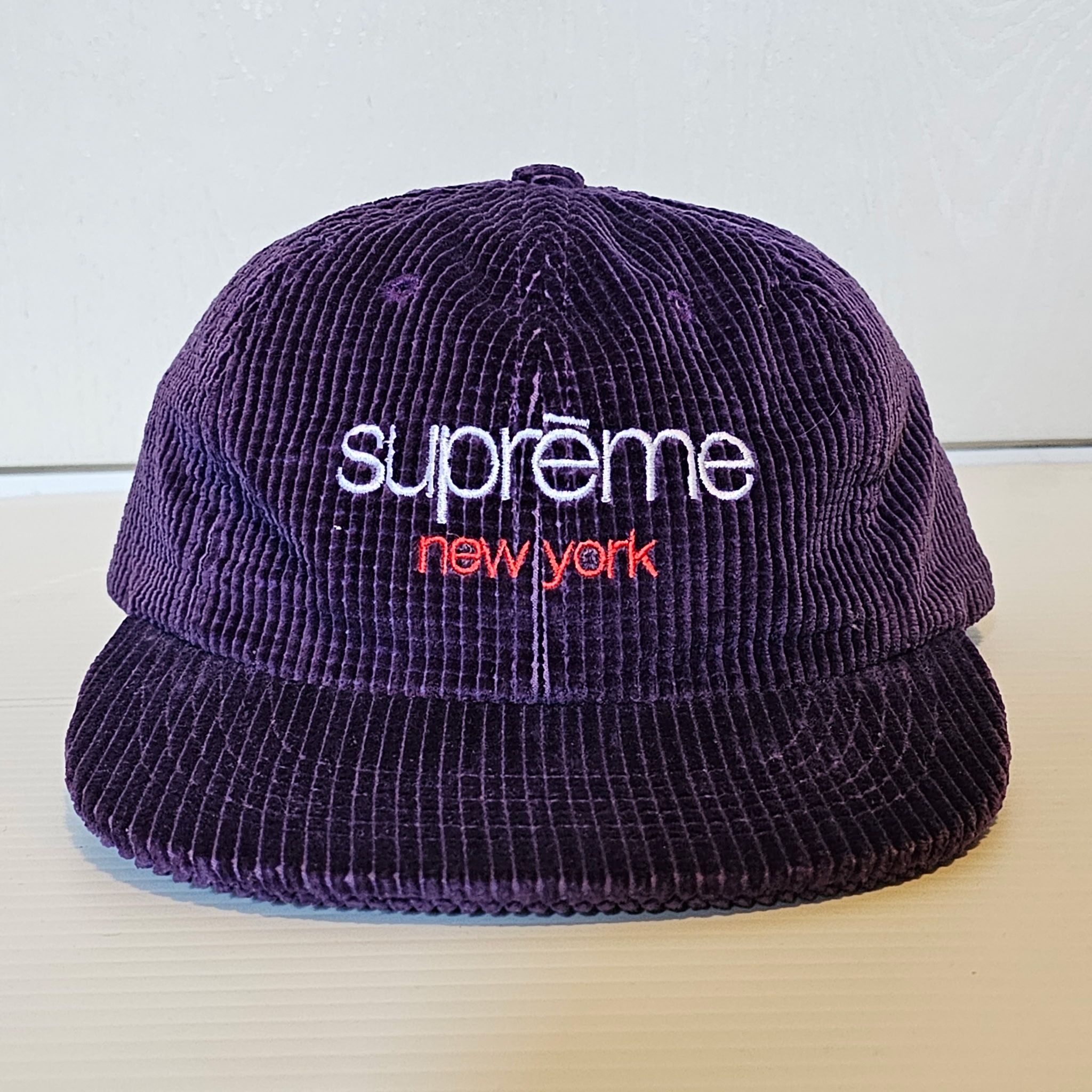 Supreme Waffle Cord Classic Logo 6 Panel Purple FW17 Used