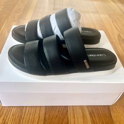 New Calvin Klein Black Leather Sandals Size 7.5