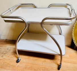 Vintage Mid Century Bar Cart Chrome Side Table Plants?