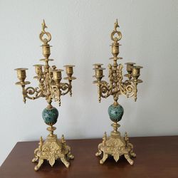 Italian bronze and marble Lancini candle holders