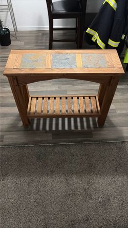 Wood and Stone Console Table with lower shelf