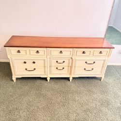 vintage 9-drawer 72” wooden triple dresser or credenza off-white or cream painted finish EXCELLENT CONDITION 72 inches long. 19” deep 31” tall Long t