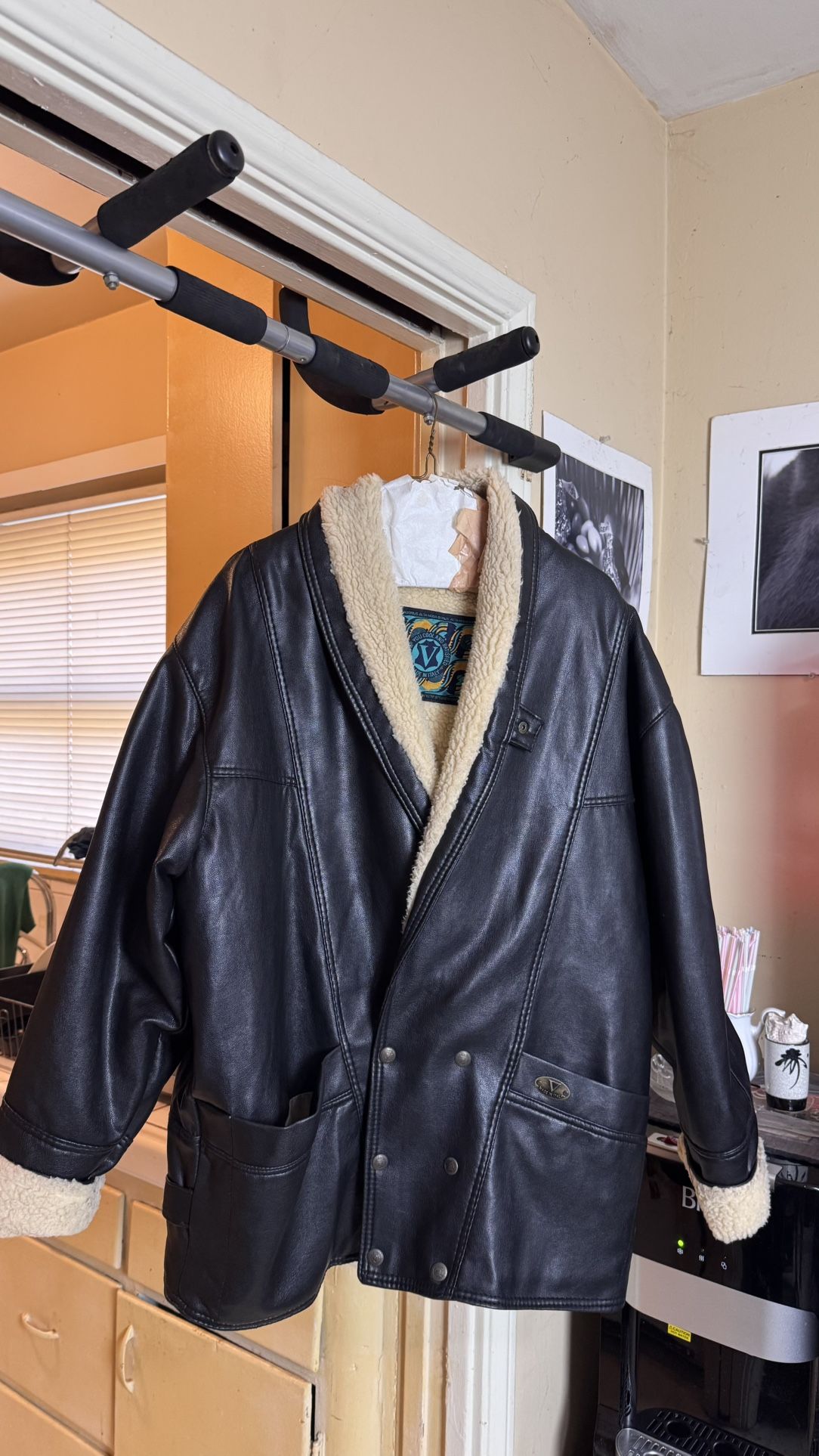 Shearling Leather Jacket with Faux Shearling Lining 1980s