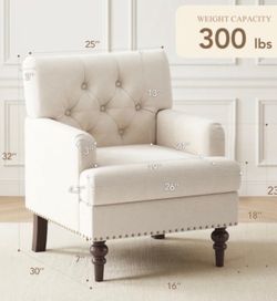 Tufted High Leg Armchair with Nailhead Trim, Cream