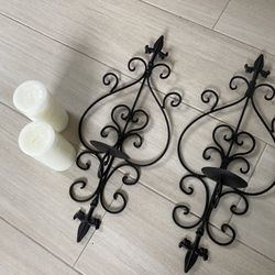 Wraught Iron Candle Holders And Candles 