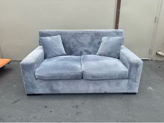 Blue Velvet Modern Loveseat Sofa