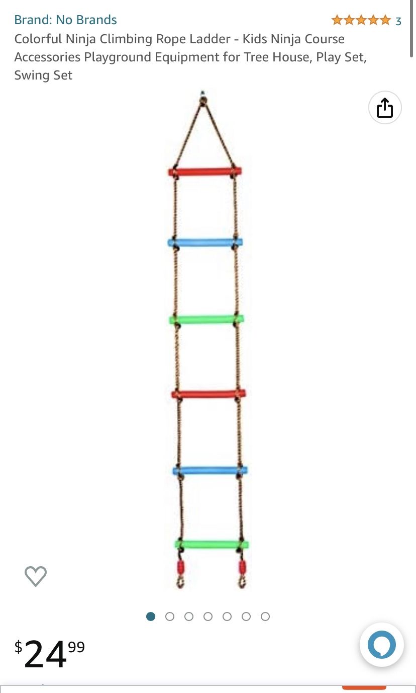 Colorful Ninja Climbing Rope Ladder - Kids Ninja Course Accessories Playground Equipment for Tree House, Play Set, Swing Set