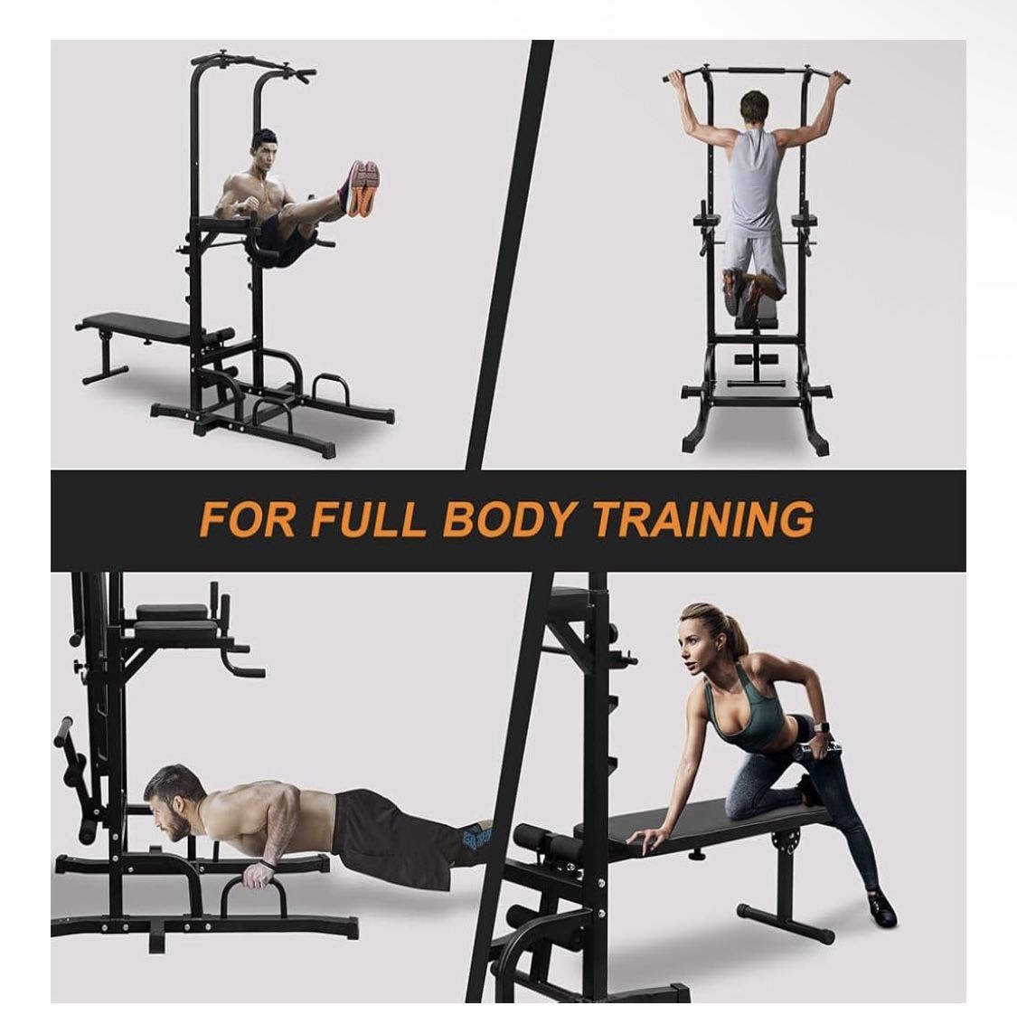 Power Tower with Adjustable Bench – Multi-Function Home Gym – Supports 440 lbs