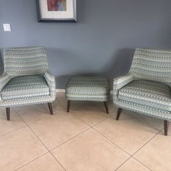 2 Quinn Chairs & Ottoman, From Room & Board