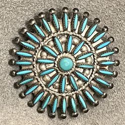 Vintage Zuni Pin/necklace—Sterling Silver & natural turquoise 