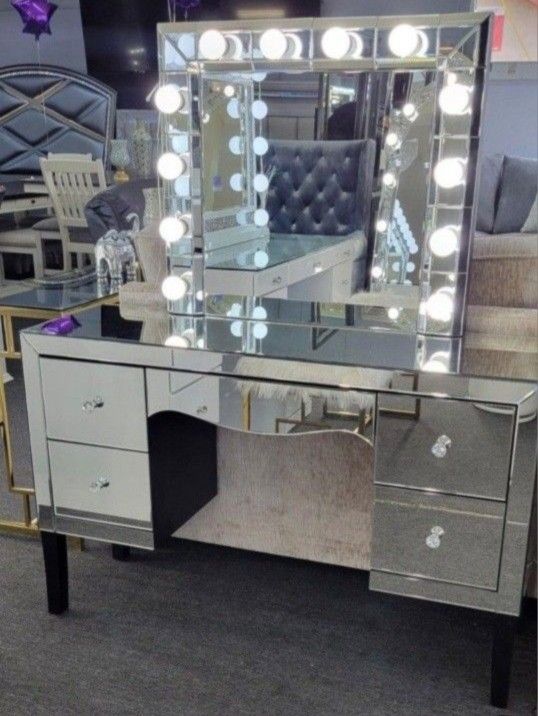 Vanity Desk Beveled Mirror LED lights Bulb Mirror ✅️✅️