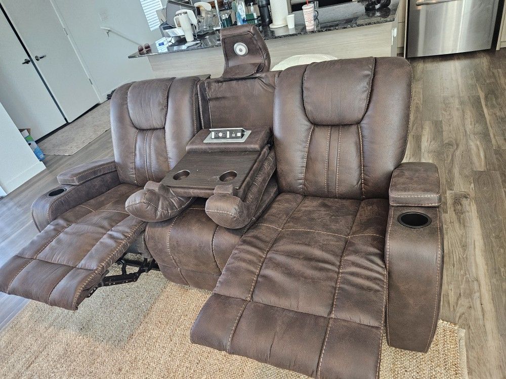 Brown Faux Leather Sofa