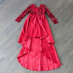 Shein Girls Long Sleeve Sequin Tail Dress, Red, Size 9 Years