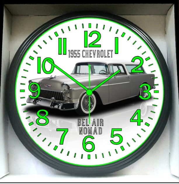 1955 Chevy Chevrolet Bel Air Nomad Glow In The Dark Wall Clock New!