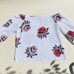 Ann Taylor Factory Off the Shoulder Blouse with Link and Red Roses