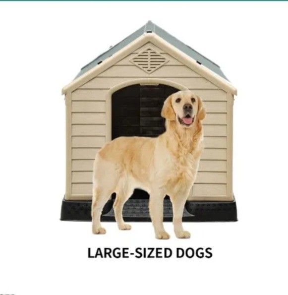 New Plastic Large Dog House With Elevated Floor Ventalated Panels ALL Weather Resistant Pet Shelter Large Dog Igloo Casa De Mascota
