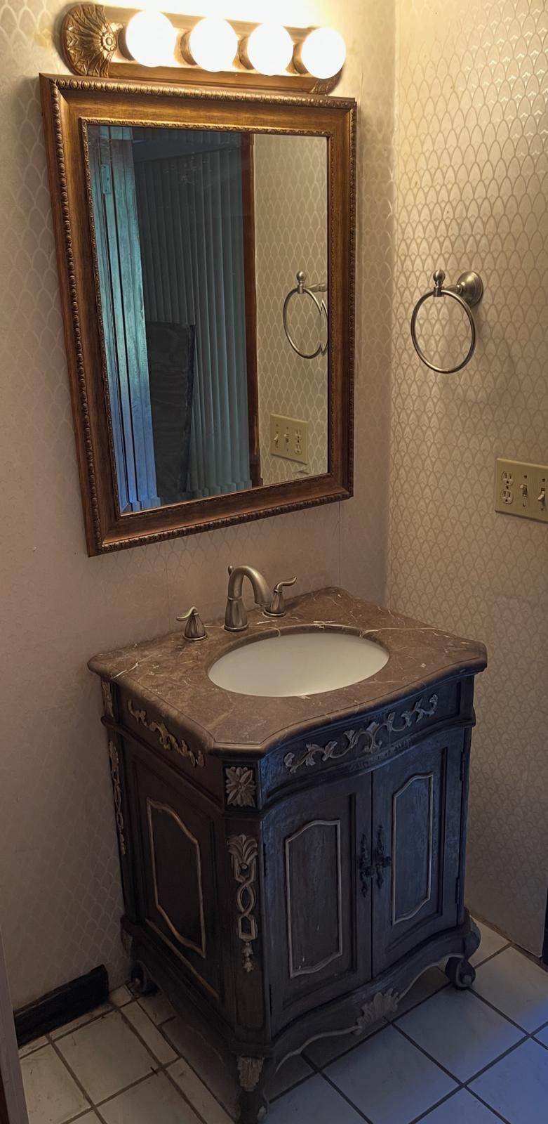 Antique vanity bathroom and mirror Vanity: