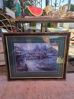The framed picture features an art print titled "Harbor" by artist Nicky Boehme,