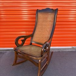 Antique Rocking Chain With Cane Seating, Lincoln Style Walnut Rocking Chair