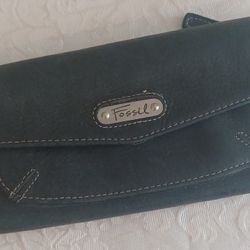 FOSSIL Womens Tri Fold Wallet Genuine Soft Leather Snap Black Classic Retro 90's