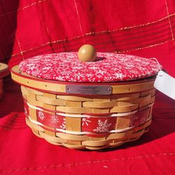 2010 Longaberger Christmas Collection Falling Snow Basket with Lid, Liner, & Tags