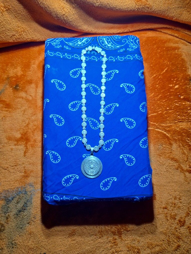 925. Sterling Silver Iced Out Chain Vvs Diamonds (Chain Comes With certificate Of authenticity) With Aztec Pendent