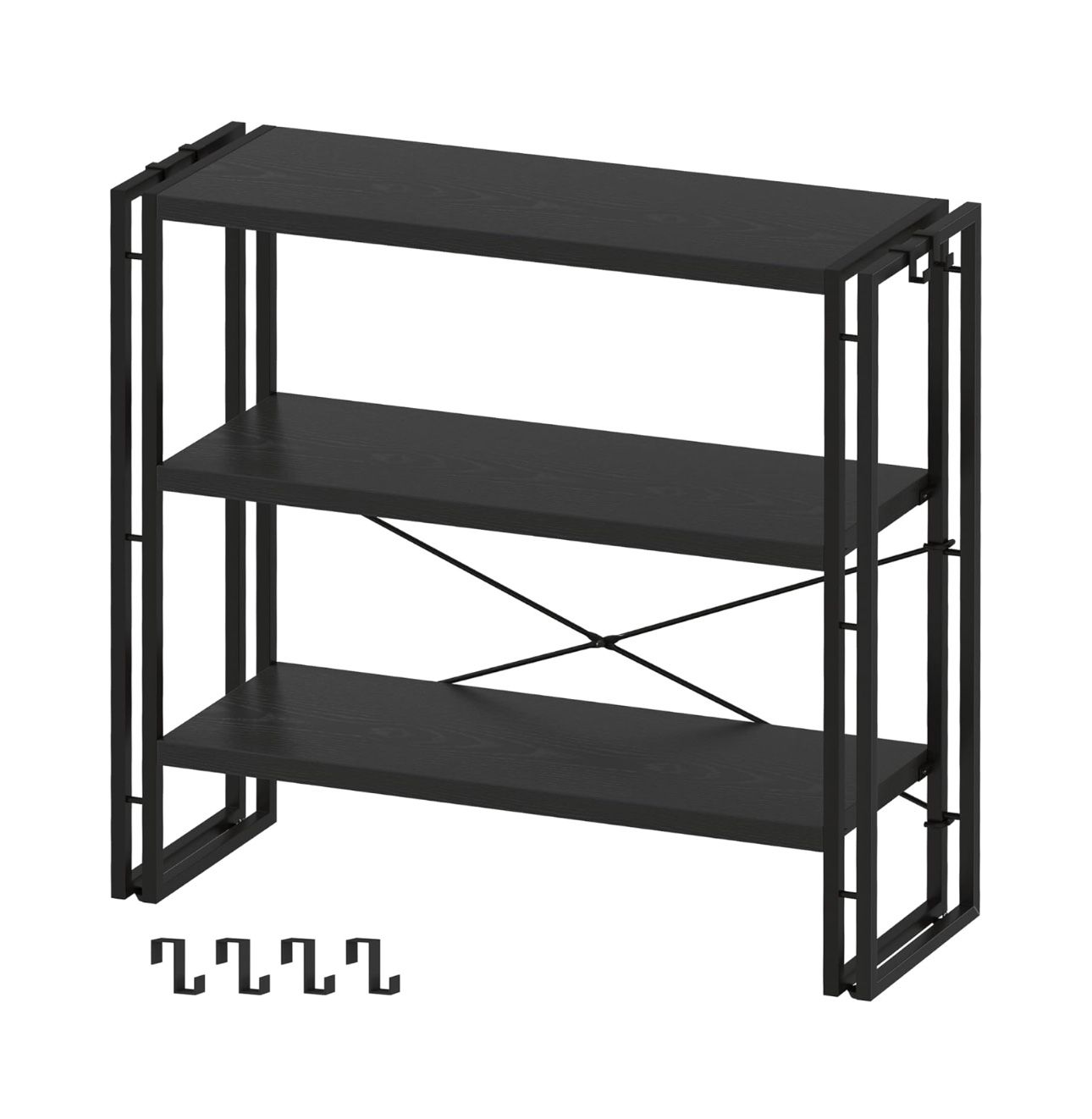 HCHQHS Bookshelf, 3-Tier Industrial Bookcase, Black Open Book Shelf, Freestanding Horizontal Bookshelves with Metal Frame “Free assembly available up