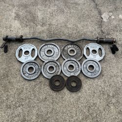 Olympic 2” EZ Curl Bar + 65lbs + Clamps