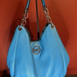 MK Teal Pebble Leather Shoulder Bag