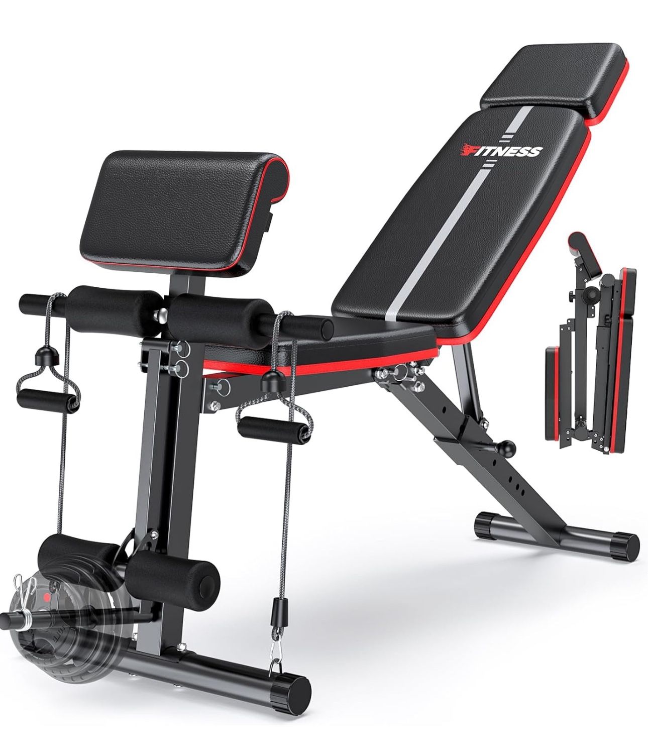 Adjustable Weight Bench, Workout Bench with Leg Extension and Preacher Curl Pad, Weight Bench