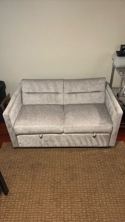 54.5'' Modern Convertible Sleeper Sofa Bed with Two Arm Pockets, Fabric Sofa w/Pull-Out Bed Loveseat Sofa Couch and Adjustable Back (Grey)