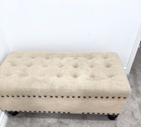 Tufted Storage Ottoman Bench – Beige