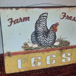 Sturdy Metal Wall Hanging, Farm Fresh Eggs