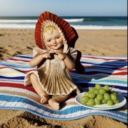 antique German bisque porcelain "piano baby" figurine, possibly from the manufacturer Gebruder Heubach.  