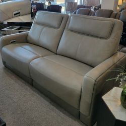 Top Grain Leather Reclining Sofa Taupe Color w/ USB wireless Charger