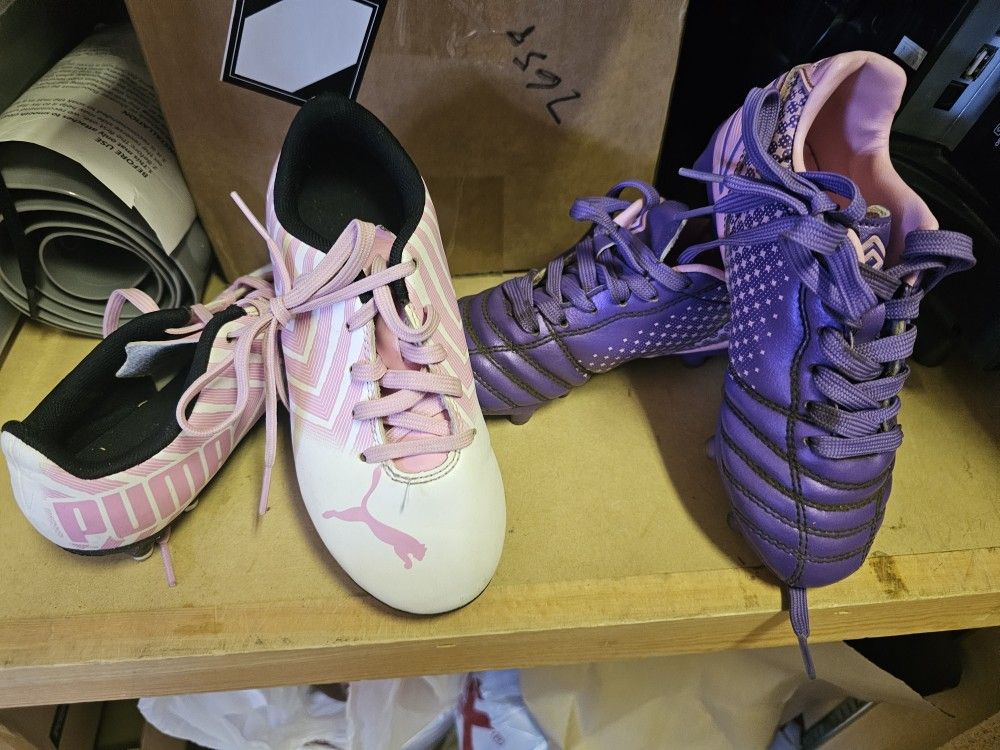 Little Girls Soccer Cleats And Birkenstocks, Slides