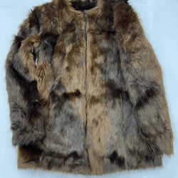 Midnight Velvet Faux Fur Coat Jacket Brown Pockets Mob Wife Old Money Party S - New without tag