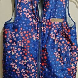 Girls Small Blue Floral Puffer Vest Reversible
