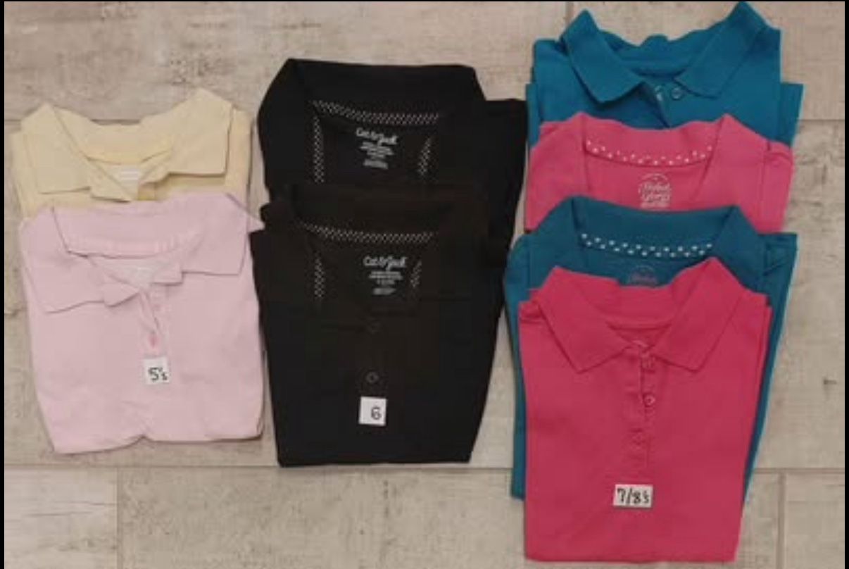 Lot of 8 girls school uniform/ button-up short sleeve shirts polos Sz 5, 6, 7/8
