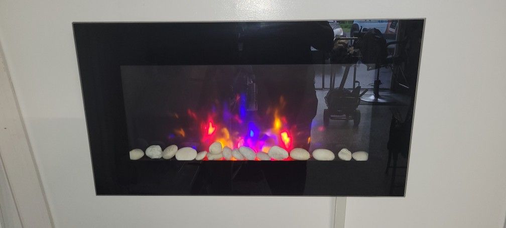 Electric Wall-Mounted Fireplace with Flame Effect,