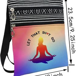 Let that Go Yoga Messenger Bag Small Ethnic Pattern Printed Adjustable Strap Crossbody Zipper Bag Phone Bag Wallet Cute Shoulder Handbag for Yoga Love