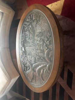 Ornate Chinese Style Carved Wood Coffee Table + 6 Matching Stools