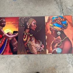 African Women Portrait Canvas Wall Art for Living Room Decor 3 Pieces Colorful Weird African Girl Oil Paintings Brown Kitchen Wall Decor Artwork Home 