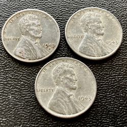 3 For $10 Steel Pennies WW2 Wartime 1943 Wheat Penny Steelie Coins US Cents