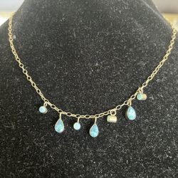 Silver Necklace With Turquoise And Aquamarine Stones 