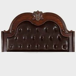Cavalier Dark Cherry California King Upholstered Sleigh Tufted Leather Standing Headboard