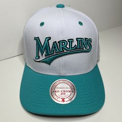 Miami Marlins Mens Mitchell & Ness MLB EVERGREEN PRO SNAPBACK COOP - White/Teal