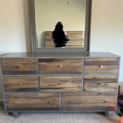 Large Dresser/Chest of Drawers With Mirror, Solid Wood, Grey Finish - Beautiful piece, TONS of space