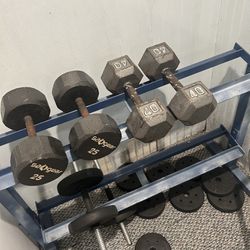 Weight rack, one set of 25 lb dumb bells, one set of 40 lb dumb bells & misc weights. $220 for everything. Pick up in southampton, pa